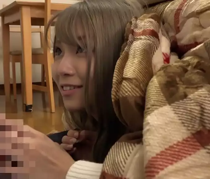 JAV Cutie in a Tight Spot: Kotatsu Prank Goes Wrong, But She Can't Resist! (Part 1)